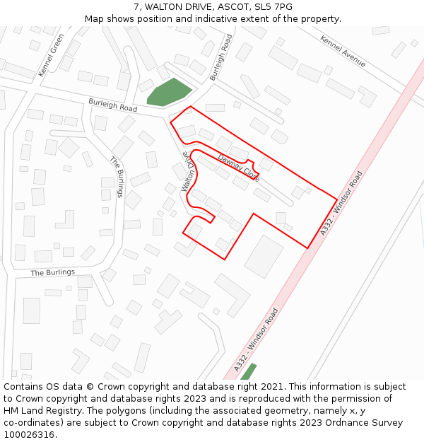 7, WALTON DRIVE, ASCOT, SL5 7PG: Location map and indicative extent of plot