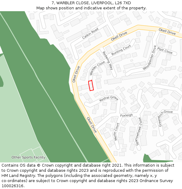 7, WARBLER CLOSE, LIVERPOOL, L26 7XD: Location map and indicative extent of plot