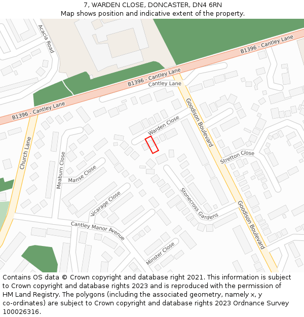 7, WARDEN CLOSE, DONCASTER, DN4 6RN: Location map and indicative extent of plot