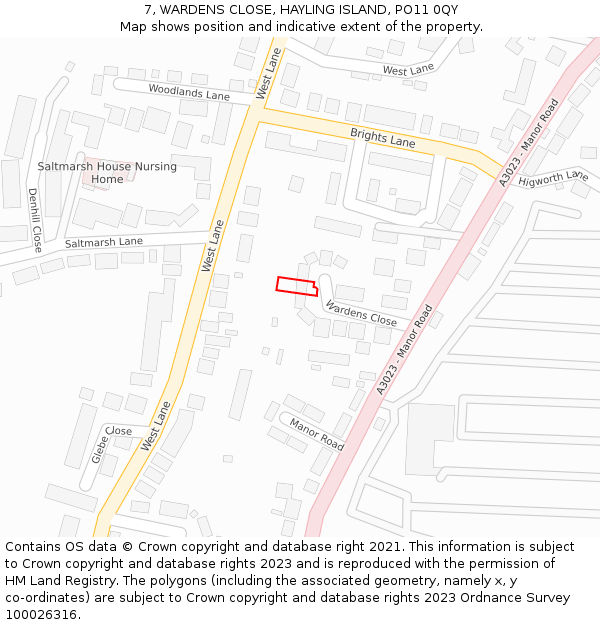 7, WARDENS CLOSE, HAYLING ISLAND, PO11 0QY: Location map and indicative extent of plot