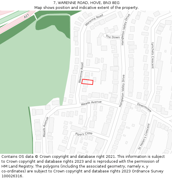 7, WARENNE ROAD, HOVE, BN3 8EG: Location map and indicative extent of plot
