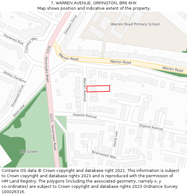 7, WARREN AVENUE, ORPINGTON, BR6 6HX: Location map and indicative extent of plot