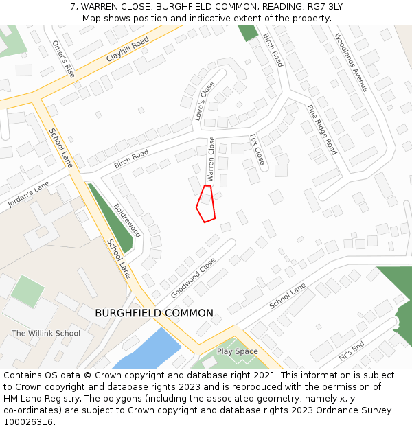 7, WARREN CLOSE, BURGHFIELD COMMON, READING, RG7 3LY: Location map and indicative extent of plot