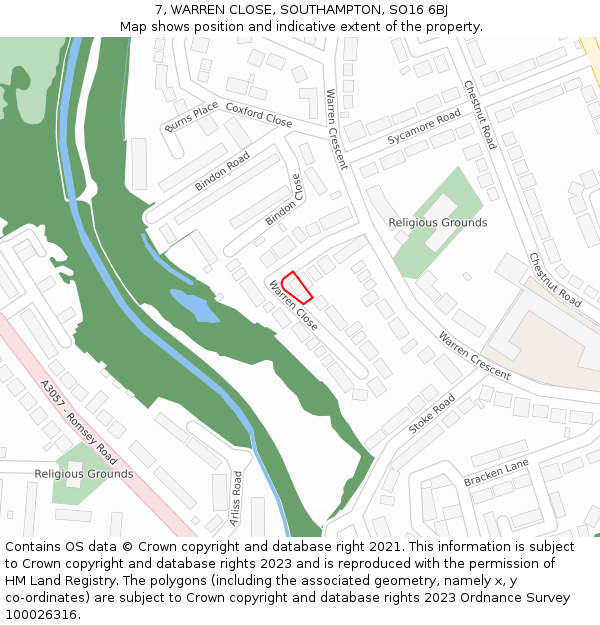 7, WARREN CLOSE, SOUTHAMPTON, SO16 6BJ: Location map and indicative extent of plot