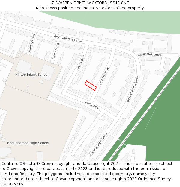 7, WARREN DRIVE, WICKFORD, SS11 8NE: Location map and indicative extent of plot
