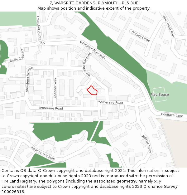 7, WARSPITE GARDENS, PLYMOUTH, PL5 3UE: Location map and indicative extent of plot