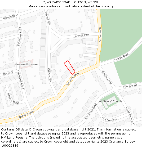 7, WARWICK ROAD, LONDON, W5 3XH: Location map and indicative extent of plot