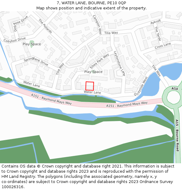 7, WATER LANE, BOURNE, PE10 0QP: Location map and indicative extent of plot