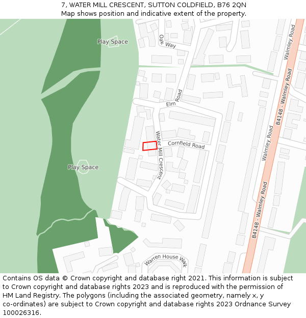 7, WATER MILL CRESCENT, SUTTON COLDFIELD, B76 2QN: Location map and indicative extent of plot