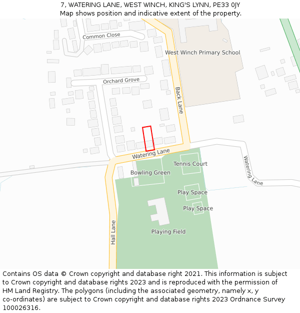 7, WATERING LANE, WEST WINCH, KING'S LYNN, PE33 0JY: Location map and indicative extent of plot