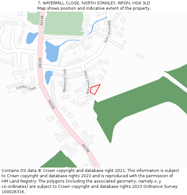 7, WATERMILL CLOSE, NORTH STAINLEY, RIPON, HG4 3LD: Location map and indicative extent of plot