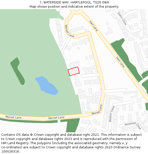 7, WATERSIDE WAY, HARTLEPOOL, TS26 0WA: Location map and indicative extent of plot