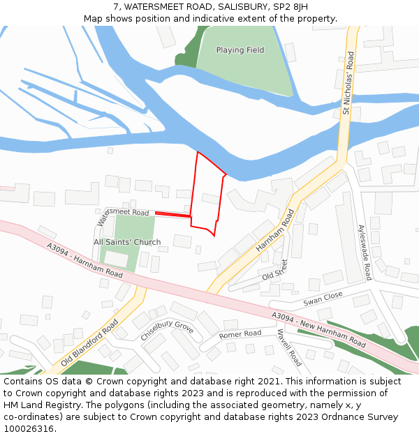 7, WATERSMEET ROAD, SALISBURY, SP2 8JH: Location map and indicative extent of plot