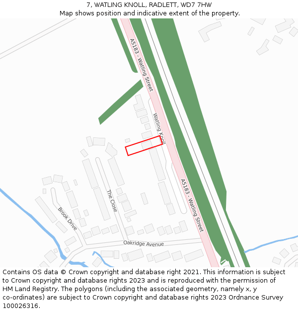 7, WATLING KNOLL, RADLETT, WD7 7HW: Location map and indicative extent of plot