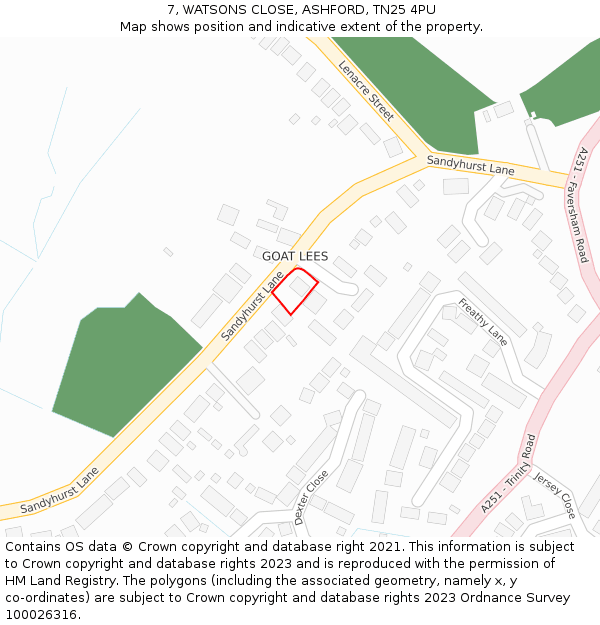 7, WATSONS CLOSE, ASHFORD, TN25 4PU: Location map and indicative extent of plot