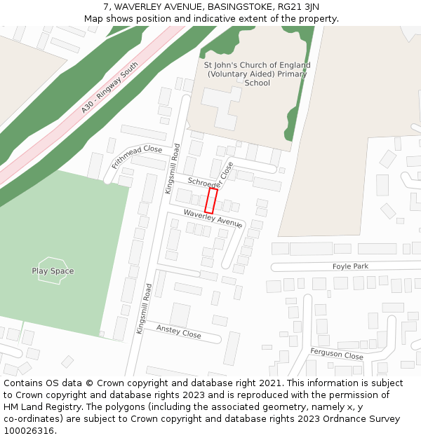 7, WAVERLEY AVENUE, BASINGSTOKE, RG21 3JN: Location map and indicative extent of plot