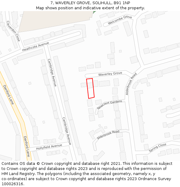 7, WAVERLEY GROVE, SOLIHULL, B91 1NP: Location map and indicative extent of plot