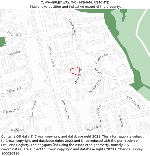 7, WAVERLEY WAY, WOKINGHAM, RG40 4YD: Location map and indicative extent of plot