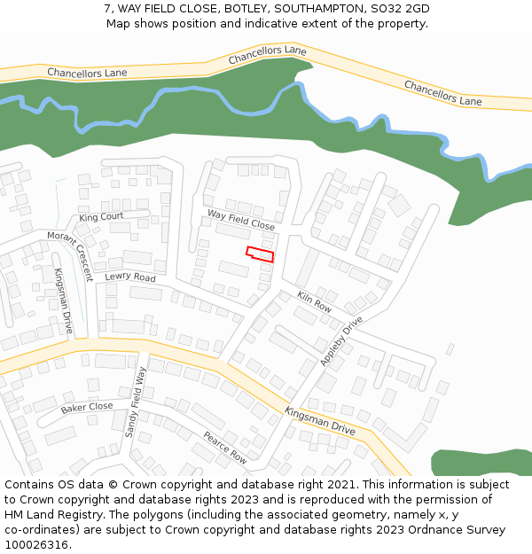 7, WAY FIELD CLOSE, BOTLEY, SOUTHAMPTON, SO32 2GD: Location map and indicative extent of plot