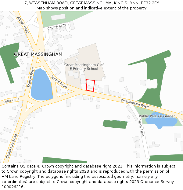 7, WEASENHAM ROAD, GREAT MASSINGHAM, KING'S LYNN, PE32 2EY: Location map and indicative extent of plot