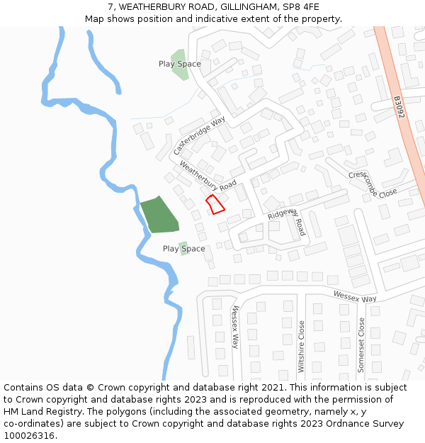 7, WEATHERBURY ROAD, GILLINGHAM, SP8 4FE: Location map and indicative extent of plot