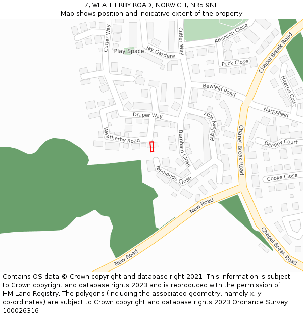 7, WEATHERBY ROAD, NORWICH, NR5 9NH: Location map and indicative extent of plot