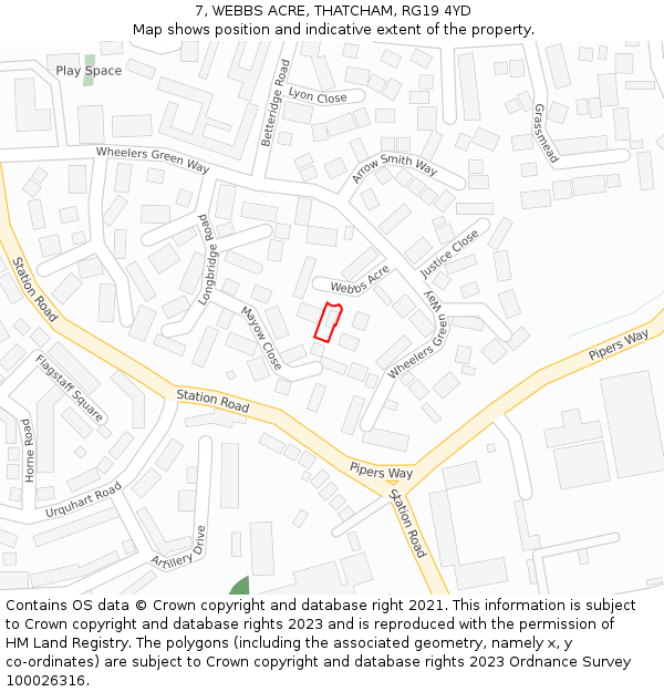 7, WEBBS ACRE, THATCHAM, RG19 4YD: Location map and indicative extent of plot