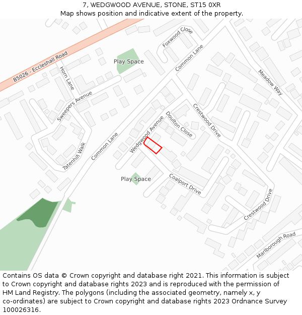 7, WEDGWOOD AVENUE, STONE, ST15 0XR: Location map and indicative extent of plot