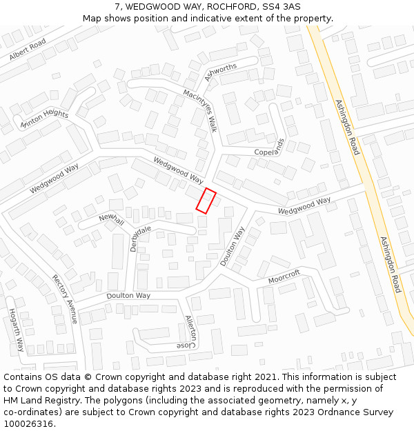 7, WEDGWOOD WAY, ROCHFORD, SS4 3AS: Location map and indicative extent of plot