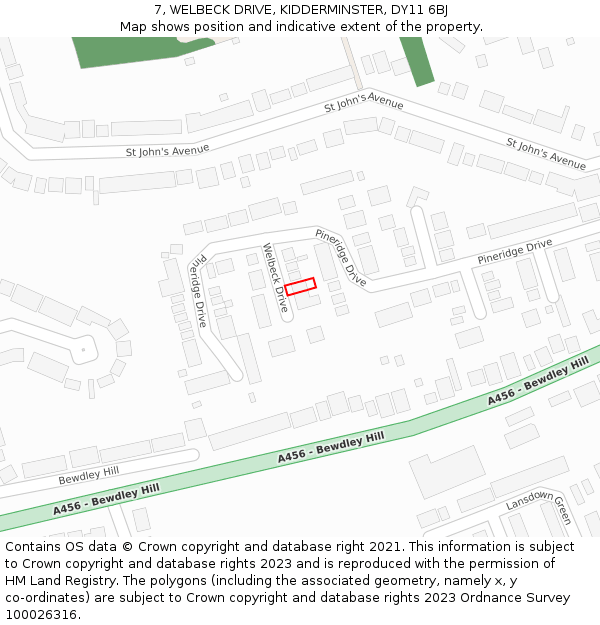 7, WELBECK DRIVE, KIDDERMINSTER, DY11 6BJ: Location map and indicative extent of plot