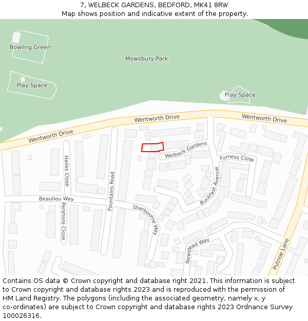 7, WELBECK GARDENS, BEDFORD, MK41 8RW: Location map and indicative extent of plot