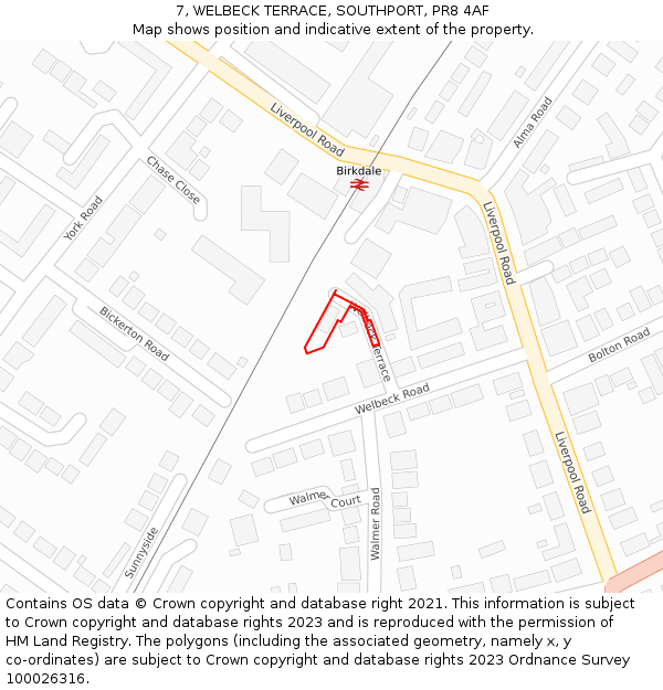 7, WELBECK TERRACE, SOUTHPORT, PR8 4AF: Location map and indicative extent of plot