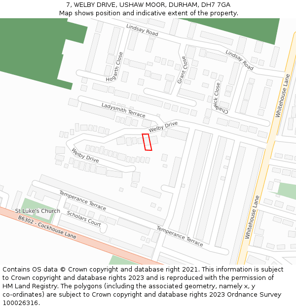 7, WELBY DRIVE, USHAW MOOR, DURHAM, DH7 7GA: Location map and indicative extent of plot