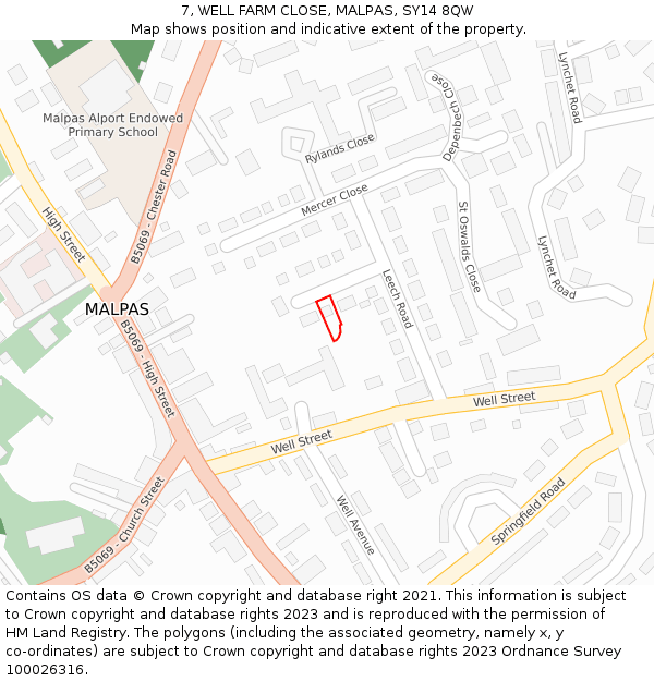 7, WELL FARM CLOSE, MALPAS, SY14 8QW: Location map and indicative extent of plot