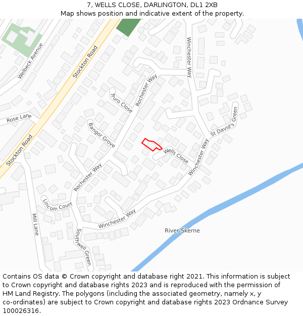 7, WELLS CLOSE, DARLINGTON, DL1 2XB: Location map and indicative extent of plot