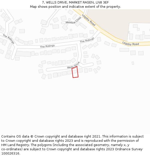 7, WELLS DRIVE, MARKET RASEN, LN8 3EF: Location map and indicative extent of plot