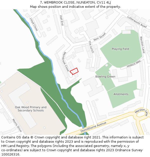 7, WEMBROOK CLOSE, NUNEATON, CV11 4LJ: Location map and indicative extent of plot