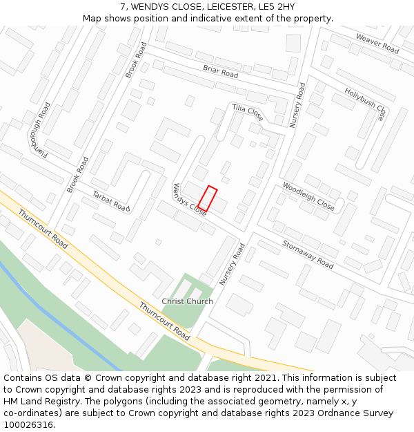 7, WENDYS CLOSE, LEICESTER, LE5 2HY: Location map and indicative extent of plot