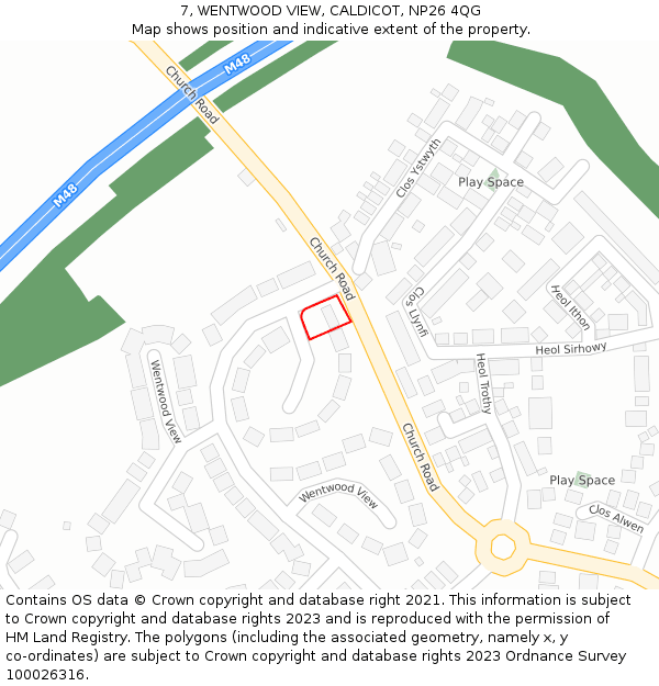 7, WENTWOOD VIEW, CALDICOT, NP26 4QG: Location map and indicative extent of plot