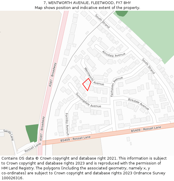 7, WENTWORTH AVENUE, FLEETWOOD, FY7 8HY: Location map and indicative extent of plot