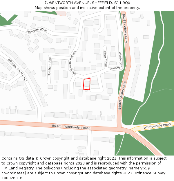 7, WENTWORTH AVENUE, SHEFFIELD, S11 9QX: Location map and indicative extent of plot