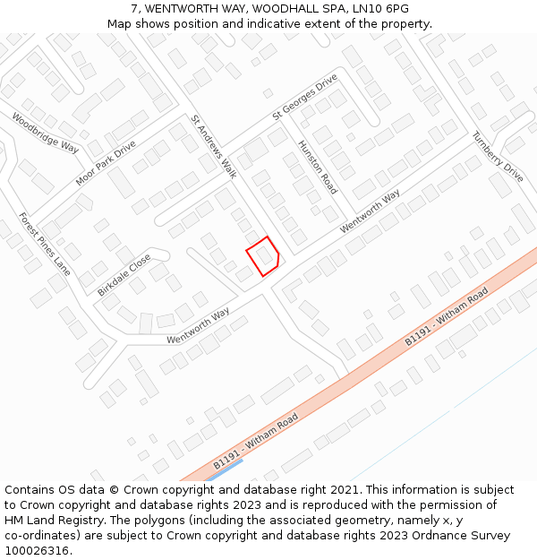 7, WENTWORTH WAY, WOODHALL SPA, LN10 6PG: Location map and indicative extent of plot