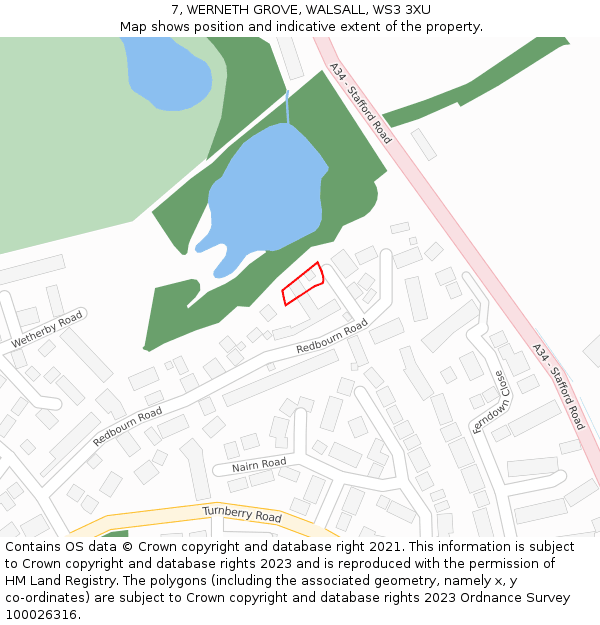 7, WERNETH GROVE, WALSALL, WS3 3XU: Location map and indicative extent of plot