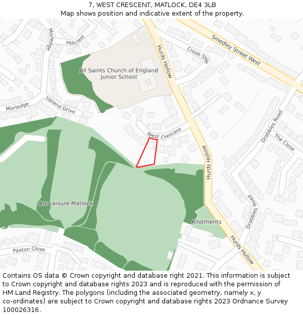 7, WEST CRESCENT, MATLOCK, DE4 3LB: Location map and indicative extent of plot