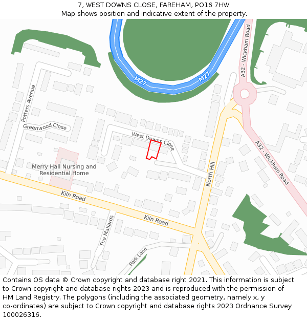 7, WEST DOWNS CLOSE, FAREHAM, PO16 7HW: Location map and indicative extent of plot