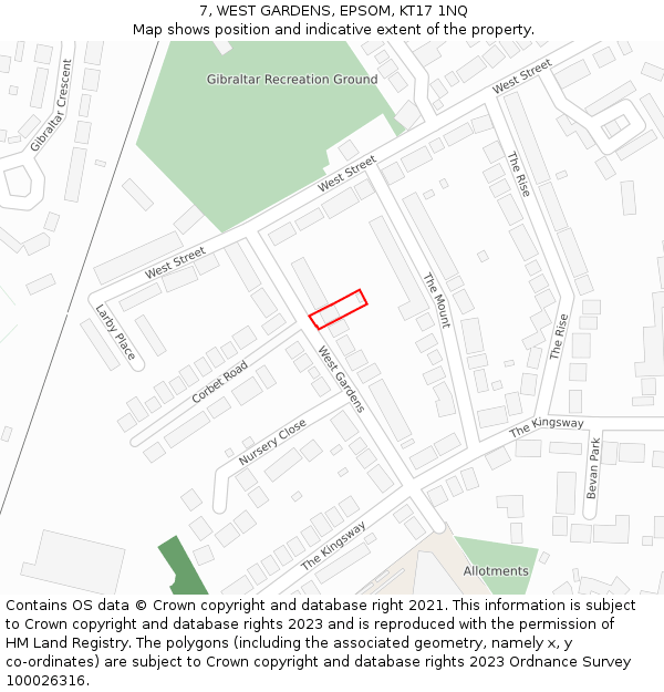 7, WEST GARDENS, EPSOM, KT17 1NQ: Location map and indicative extent of plot