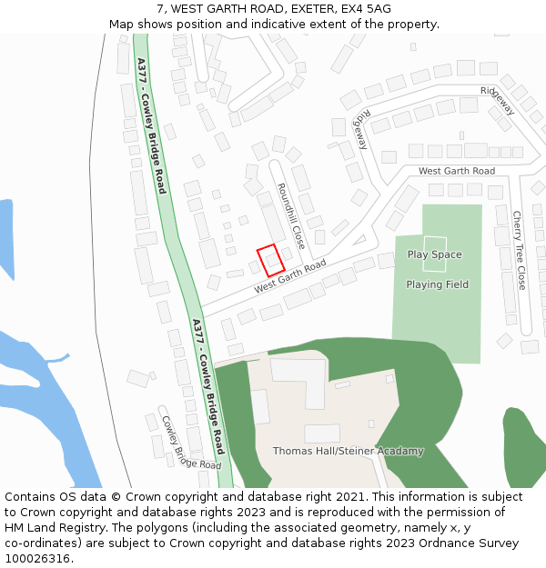 7, WEST GARTH ROAD, EXETER, EX4 5AG: Location map and indicative extent of plot