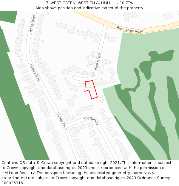 7, WEST GREEN, WEST ELLA, HULL, HU10 7TW: Location map and indicative extent of plot