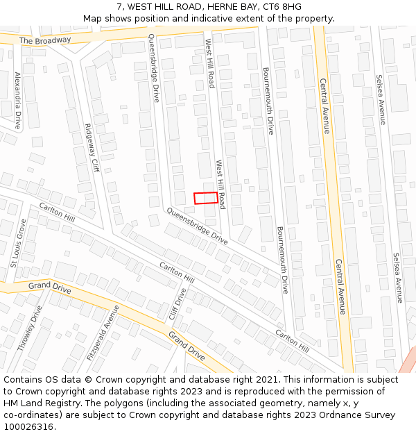 7, WEST HILL ROAD, HERNE BAY, CT6 8HG: Location map and indicative extent of plot