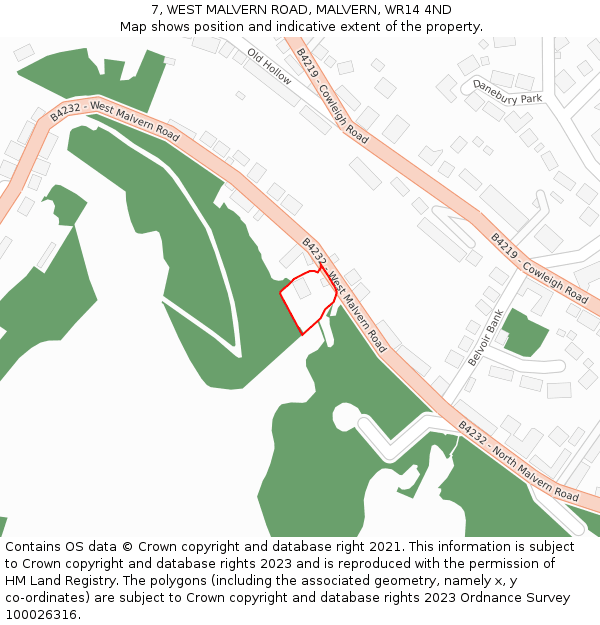 7, WEST MALVERN ROAD, MALVERN, WR14 4ND: Location map and indicative extent of plot